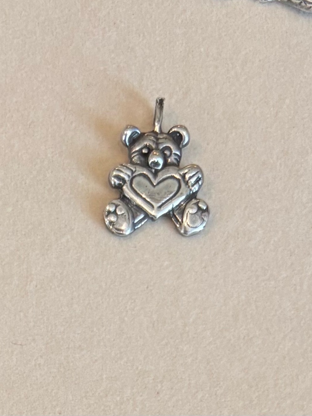Silver Bear Heart Pendant for Kids